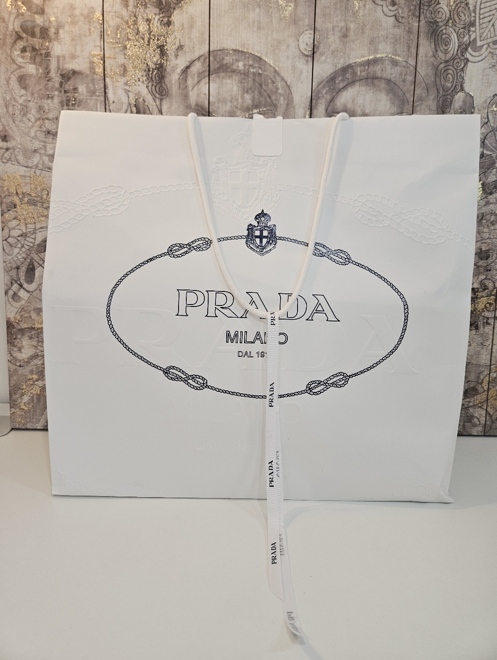 PRADA Authentic Paper Embossed Large White Shopping Bag 15.25"×16.5"×5.5"